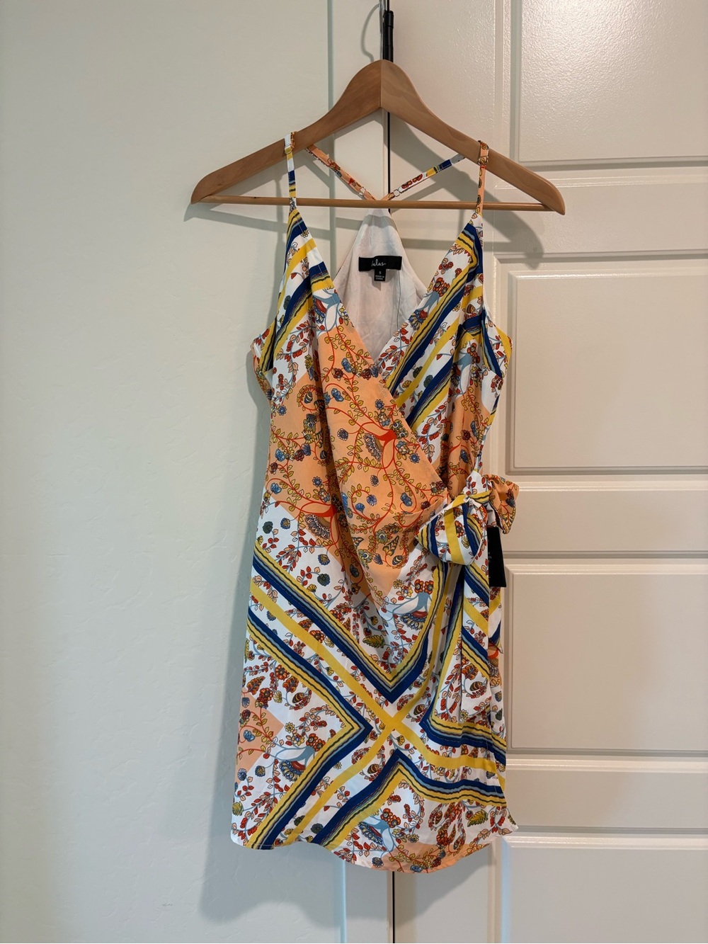 Lulu's Girlhood Core Party Resortwear Orange and Blue Floral Midi Wrap Dress NWT